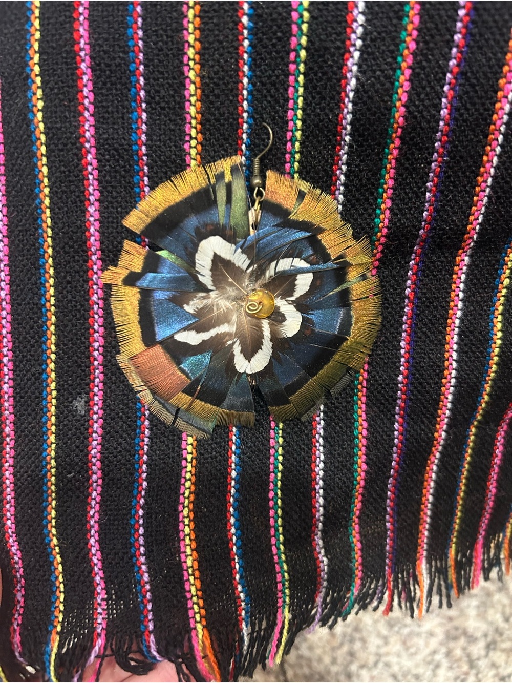 Boho Feather Disc Statement Earring Handmade Mexico Blue Copper